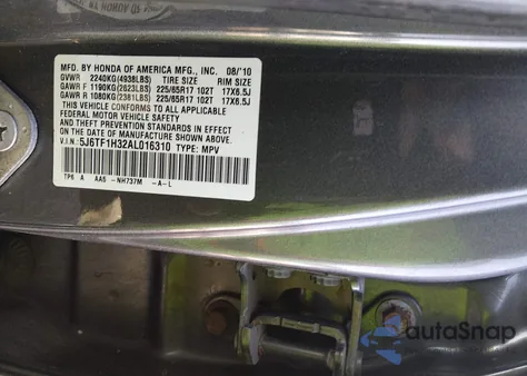 2010 Honda Accord Crosstour Ex из США, поврежденный, VIN 5J6TF1H32AL016310